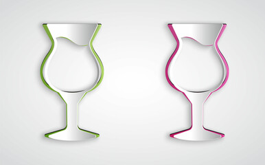 Paper cut Glass of beer icon isolated on grey background. Paper art style. Vector