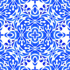 Vintage stye seamless ornamental watercolor arabesque paint tile design pattern for tile decor.