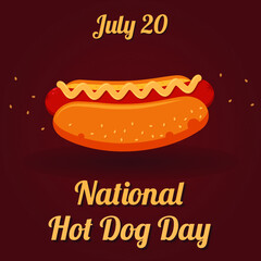 National hot dog day banner. Isolated flat vector illustration. Fast food art. Festive vintage card with greeting text. Concept design for social media, retro postcard, poster, flyer, invitation