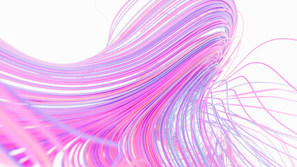 3D purple motion line curves abstract background render. 