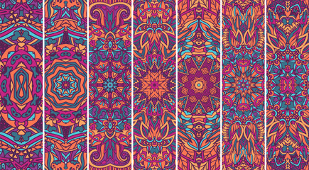 Ethnic ornamental Mandala pattern set . Geometric pattern bookmark psychedelic print.