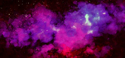 Cosmic illustration. Beautiful colorful space background. Watercolor Cosmos