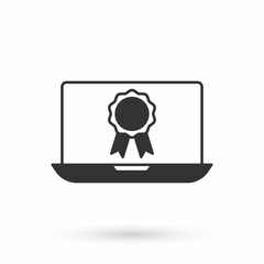 Grey Online education with diploma icon isolated on white background. Diploma online at home. Webinar and video seminar learning. Vector