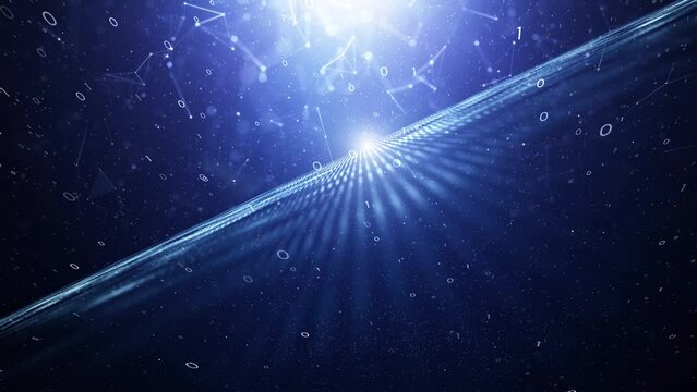 Looping digital binary code cyberspace network space animation.