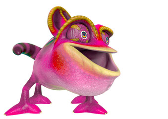 chameleon cartoon is happy and funny face in a white background side view © DM7