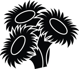 Black and White Cartoon Illustration Vector of Ocean Coral Reef Flower Plant