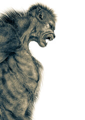 lycan monster on close up side view pose in a white background