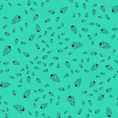 Black Christmas tree with decorations icon isolated seamless pattern on green background. Merry Christmas and Happy New Year. Vector