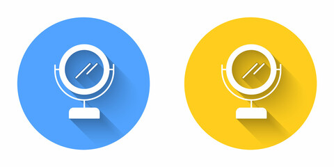 White Round makeup mirror icon isolated with long shadow background. Circle button. Vector