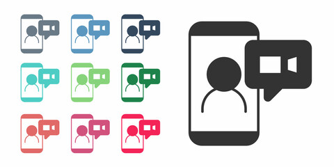 Black Video chat conference icon isolated on white background. Online meeting work form home. Remote project management. Set icons colorful. Vector