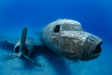 Turkish plane wreck, intentionally sunk to act as artificial reef on the coast of Kaş.