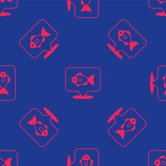 Red Location fishing icon isolated seamless pattern on blue background. Fishing place. Vector