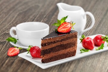 Strawberry cake. Summer dessert, classic tiramisu food