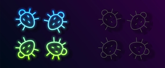 Glowing neon line Colorado beetle icon isolated on black background. Vector