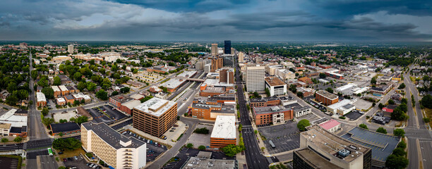 Wide angle aerial panorama of downtown Lexington, Kentucky