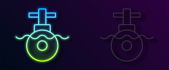 Glowing neon line Submarine icon isolated on black background. Military ship. Vector