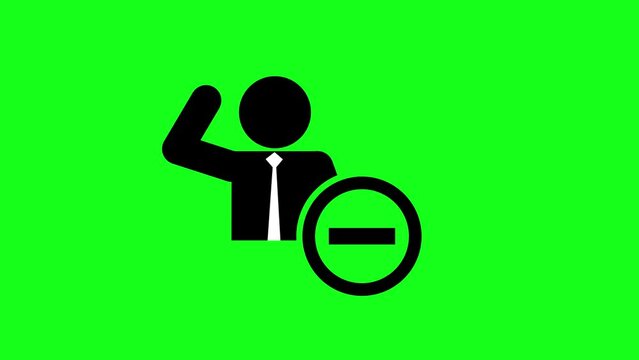 Businessman Minus Sign Character Cartoon Silhouette Animation 2D Isolated on Greenbox Background