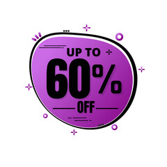 60% percent off, UP to super discount, Purple design with icons and details, mega sale. vector illustration, Sixty 