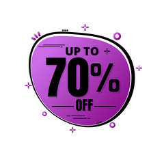 70% percent off, UP to super discount, Purple design with icons and details, mega sale. vector illustration, Seventy 