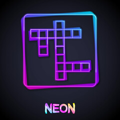 Glowing neon line Crossword icon isolated on black background. Vector