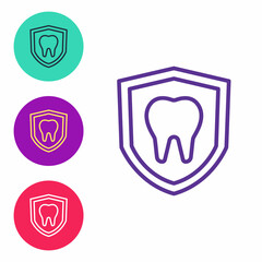 Set line Dental protection icon isolated on white background. Tooth on shield logo. Set icons colorful. Vector