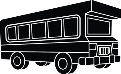 Black and White Cartoon Illustration Vector of a Yellow School Transport Bus