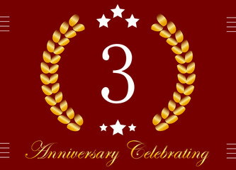 Obraz premium 3 years anniversary celebration. Birthday date vector with gold crown on red background.
