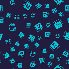 Set Headphones, Translator book, Phone and Audio on seamless pattern. Vector