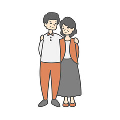 肩を組んで寄り添う中年夫婦