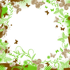 Green and brown frame with butterflies Vector illustration