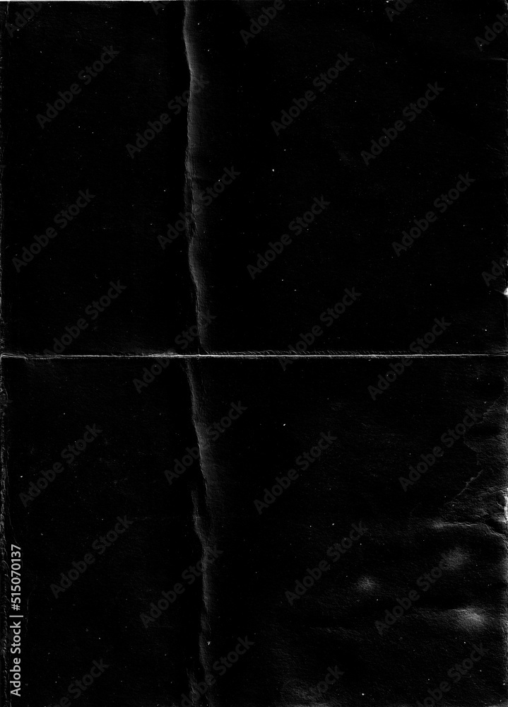 Poster Folded paper with grungy texture in black background. can be used to replicate the aged and worn look for your creative design. old paper for photo texture overlay in retro style