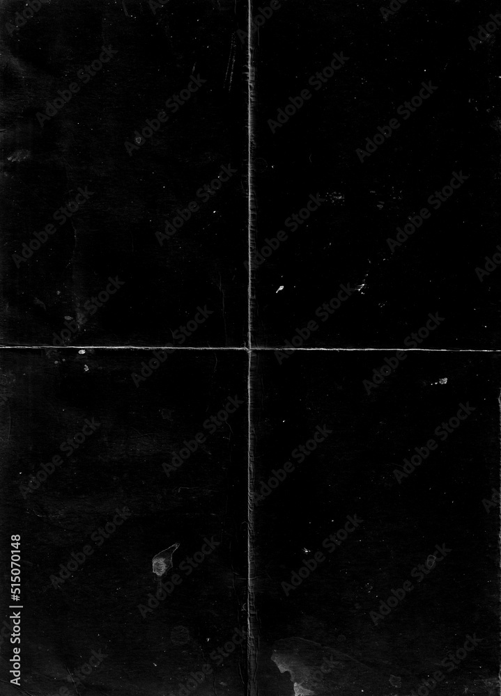 Poster Folded paper with grungy texture in black background. can be used to replicate the aged and worn look for your creative design. old paper for photo texture overlay in retro style