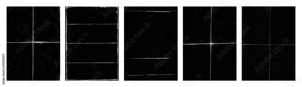 Poster Set of folded paper with grungy texture in black background. can be used to replicate the aged and worn look for your creative design. old paper for photo texture overlay in retro style