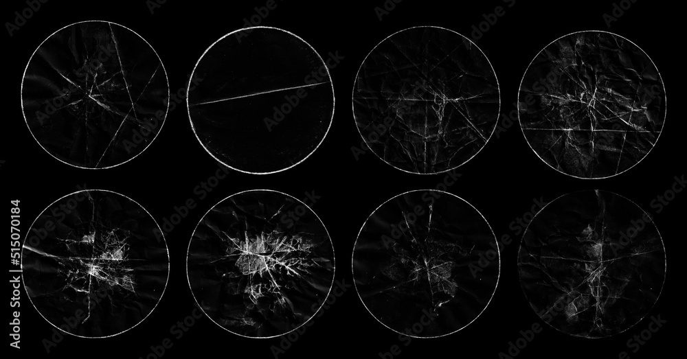 Poster round marks on the texture of the old paper. grungy frame on a black background. can be used to mimic an old and outdated look for your creative designs. collection of crumpled edge  sticker overlay
