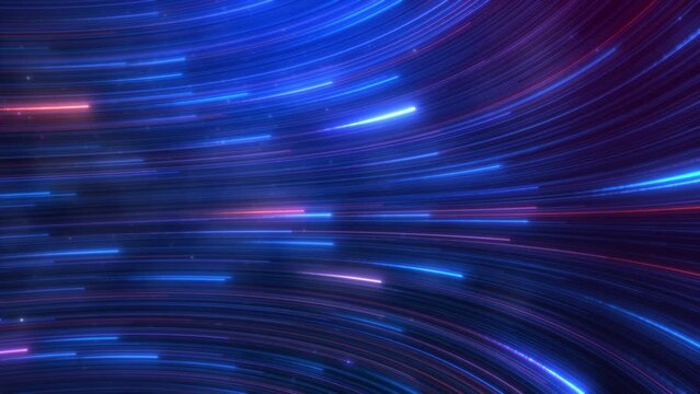 Vertical footage. Abstract colorful glow light trail with blue red particles background.