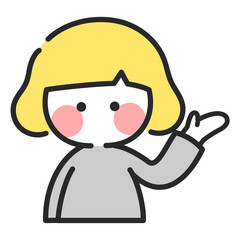 こちらですと手で示しているかわいい女の子のイラスト