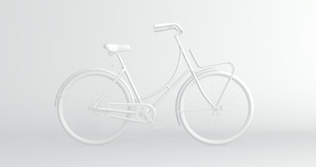 Fototapeta na wymiar White Bicycle on a White Studio Background. Minimal concept. Front view. Monochrome. 3D render.