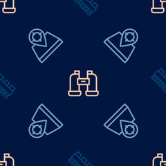 Set line Hunting cartridge belt, place and Binoculars on seamless pattern. Vector