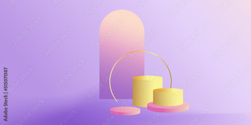 Aufkleber product podium in pastel colors with a minimalist style. trendy background with an empty podium to display cosmetic products. feminine 3D objects in a clean and simple wallpaper design