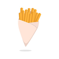 Potato fries with paper cone packaging vector illustration isolated on white background