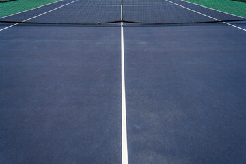 Empty blue tennis court and net