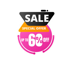 60% percent off, Limited time special sale offer. vector illustration, pink and black super discount icon design, Sixty 