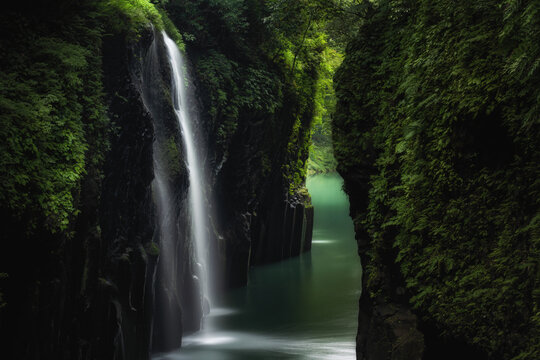 Takachiho waterfall Manai falls Miyazaki Japan A beautiful and mysterious waterfall in basalt gorge