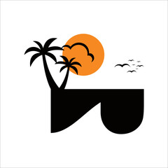 Beach Scenery Vector. Travel Logo Design Company Template Illustrations