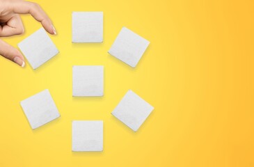 Check in icon on wooden cube block, customer concept, buyer or customer psychology profile or characteristics