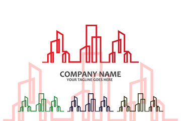 Obraz premium Urban building construction logo icon symbol, house, apartment, city view