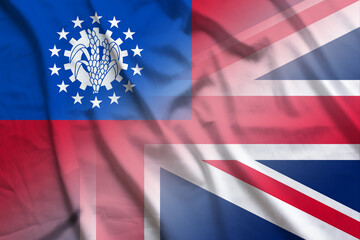 Myanmar and England political flag international contract GBR MMR