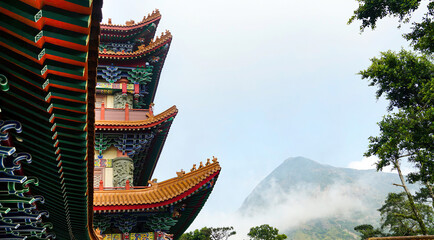 Detalhe do mosteiro Po Lin, Lantau Island em Hong Kong