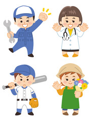 こども職業体験　自動車整備士　医者　野球選手　花屋