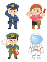 こども職業体験　警察官　美容師　郵便局員　宇宙飛行士